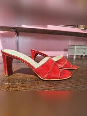 Red Leather Slip-On Heeled Mules for Women